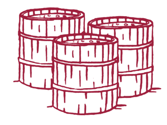 Ilustración de línea de las tinas de duelas de madera donde fermenta el mosto.